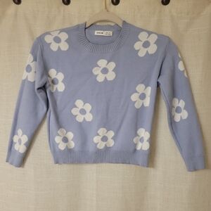 SHEIN Light Blue Floral Crew Neck Sweater